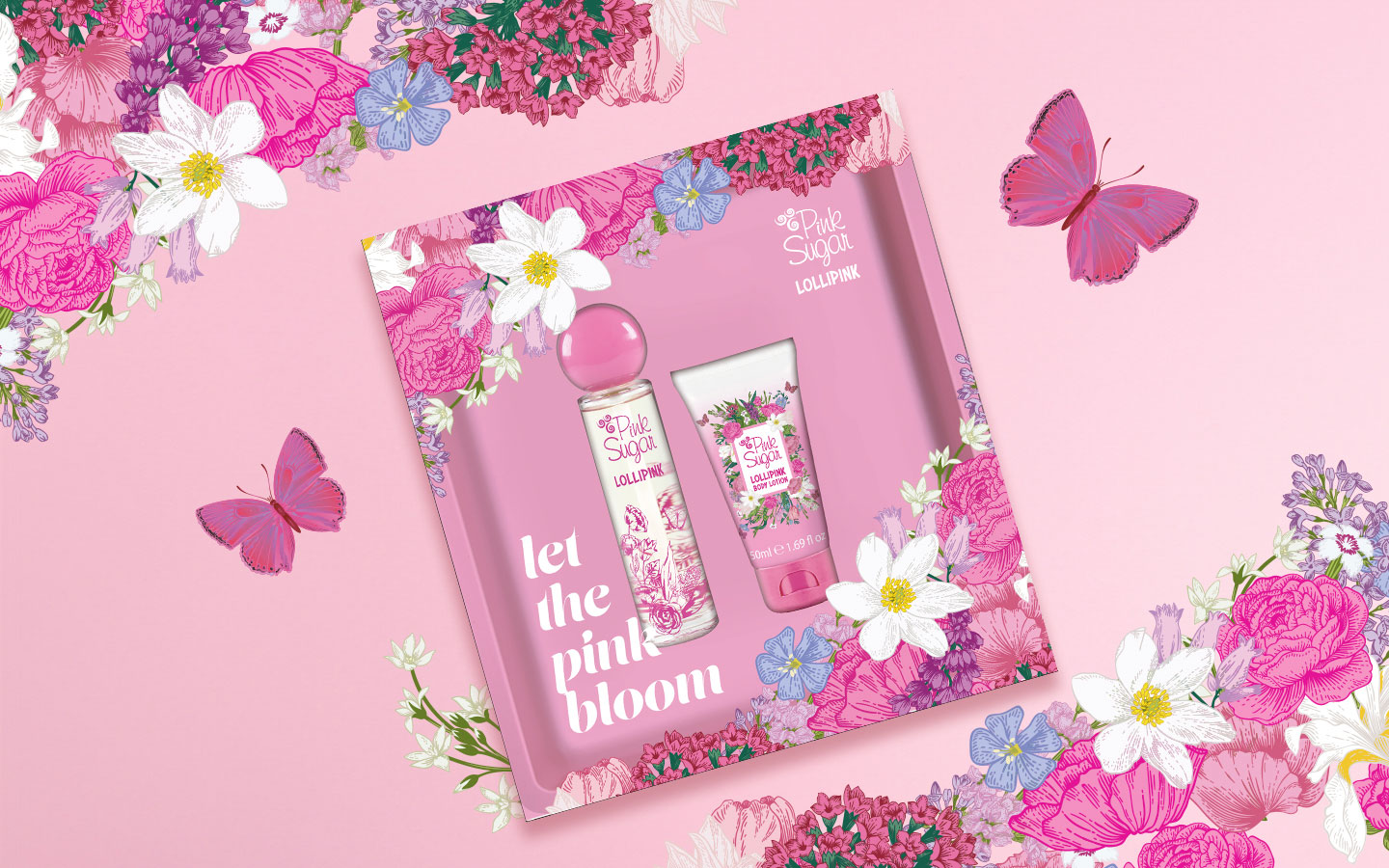 The graphic design for the Lollipink Let the pink bloom box