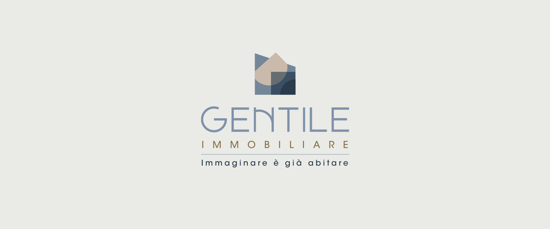 The new visual identity of Gentile Immobiliare: logo and payoff designed on the basis of a renewed value proposition and a corporate image that will be applied to various physical materials